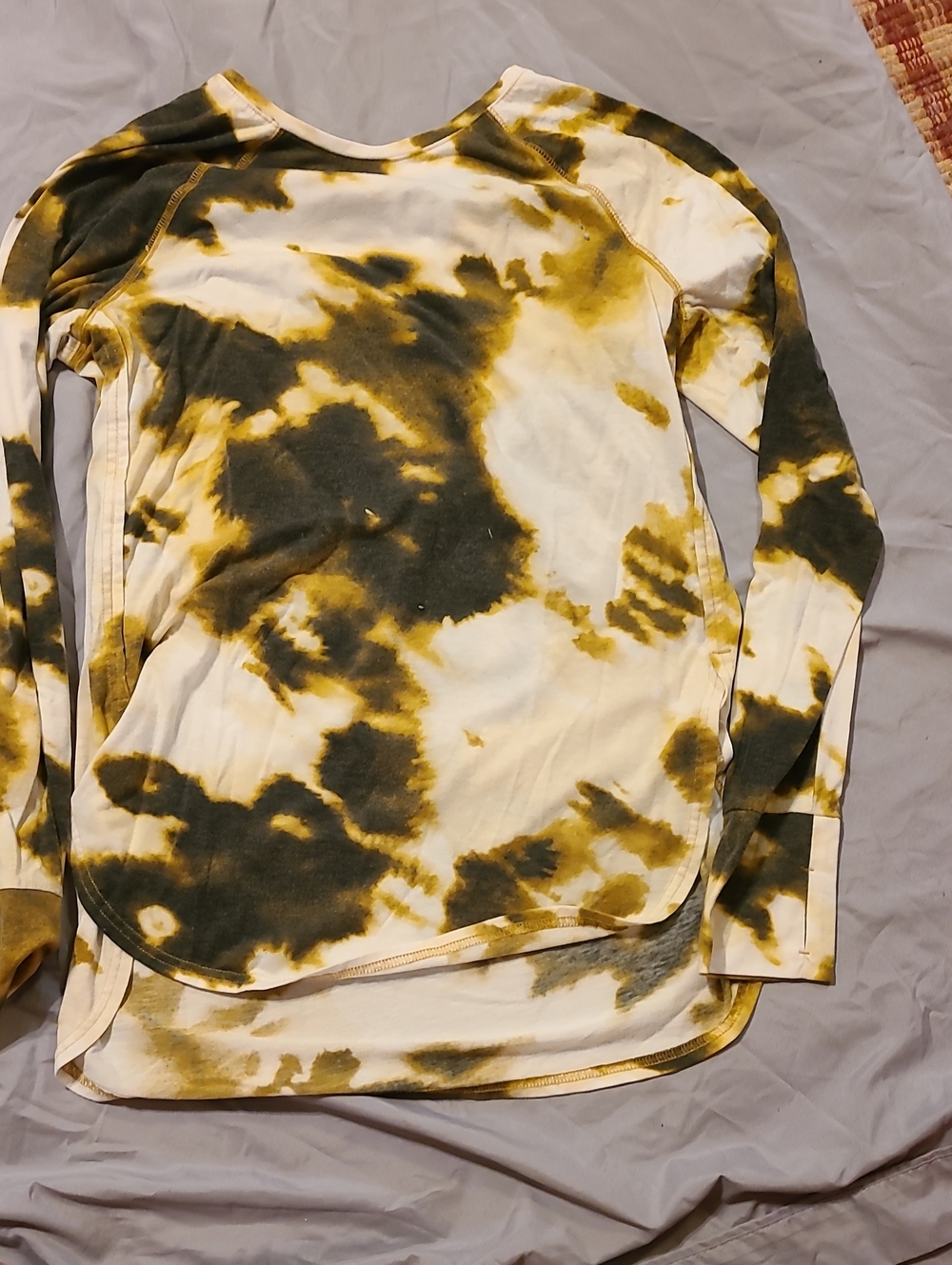 Long Sleeve Tie-Dye Tee in Yellow & Brown - Women's
